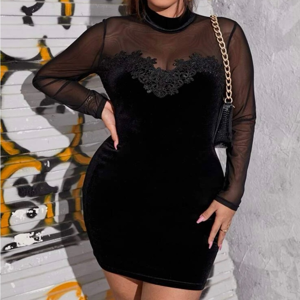 SHEIN| Mesh Velvet Bodycon Dress